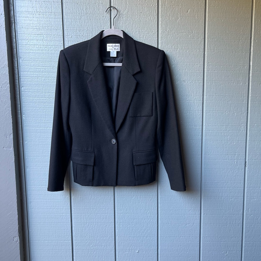 Focus 2000 by Charles Glueck Classic Black Wool Blazer Jacket Coat